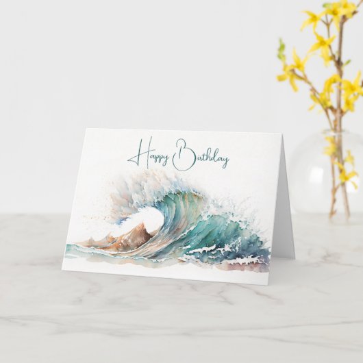 Waterverf Ocean Wave Verjaardag Kaart (Gele Bloem)