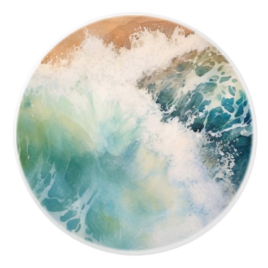 Waterverf Ocean Waves Beach Keramische Knop (Voorkant)