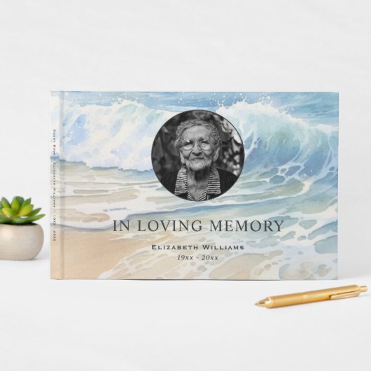 Waterverf Ocean Waves Memorial Funeral Foto Gastenboek (Insitu Display)