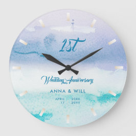 Waterverf Ocean Waves Modern Wedding Jubileum Grote Klok