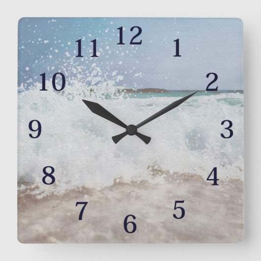 Waterverf Ocean Waves Zee Foam Vierkante Klok (Voorkant)