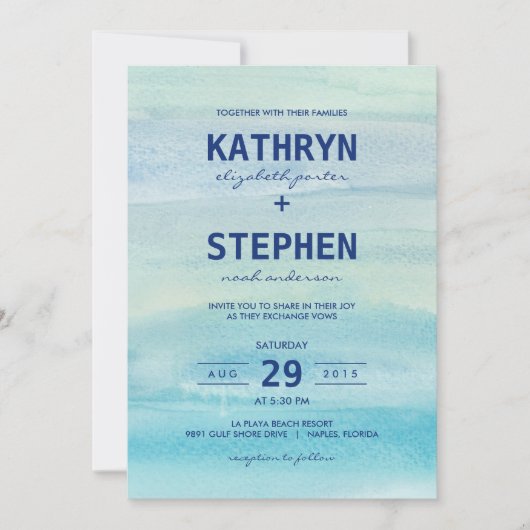 Waterverf Ocean Wedding Invitations Kaart (Voorkant)