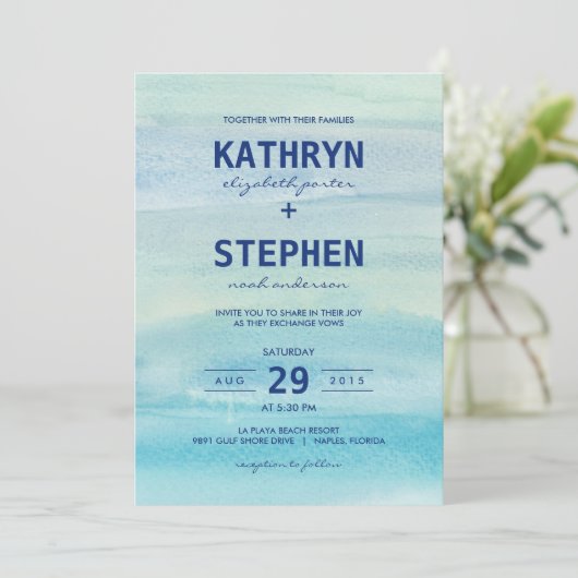 Waterverf Ocean Wedding Invitations Kaart (Staand voorkant)