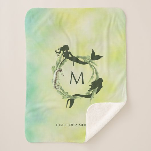 Waterverf Ocean Wreath Mermaids Monogram Sherpa Deken (Voorkant)