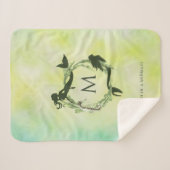 Waterverf Ocean Wreath Mermaids Monogram Sherpa Deken (Voorkant (horizontaal))