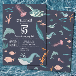 Waterverf Ocean Zee Animals Blue Birthday Kaart