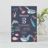 Waterverf Ocean Zee Animals Blue Birthday Kaart (Staand voorkant)