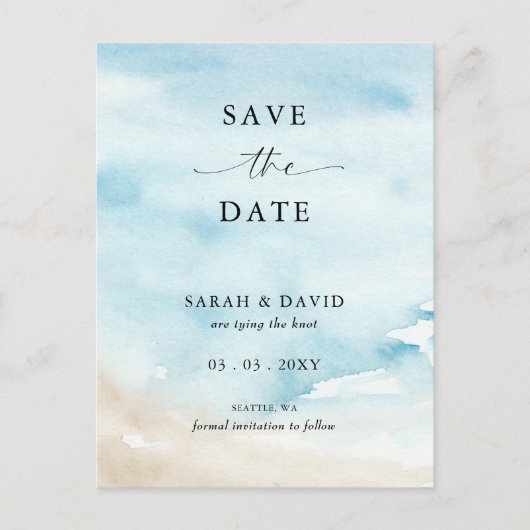 Waterverf Ocean Zee Summer Beach Save the Date Aankondigingskaart (Voorkant)