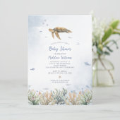 Waterverf Ocean Zee Turtle Baby shower Kaart (Staand voorkant)