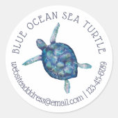 Waterverf Ocean Zee Turtle Illustration Classic Ronde Sticker (Voorkant)