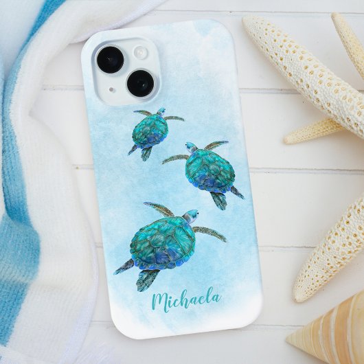 Waterverf Ocean Zee Turtles Aangepaste naam Case-Mate iPhone Case