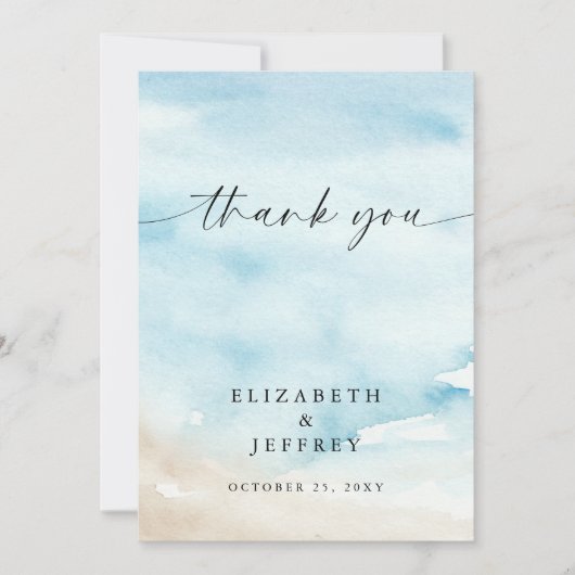 Waterverf Ocean Zee Zomer Strand Dank u kaart (Voorkant)