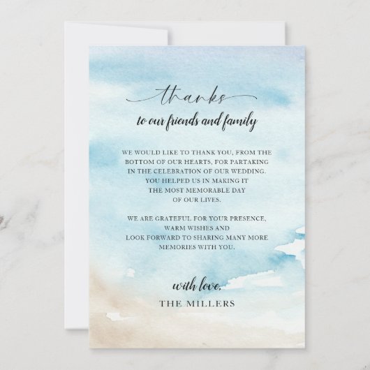 Waterverf Ocean Zee Zomer Strand Dank u kaart (Achterkant)