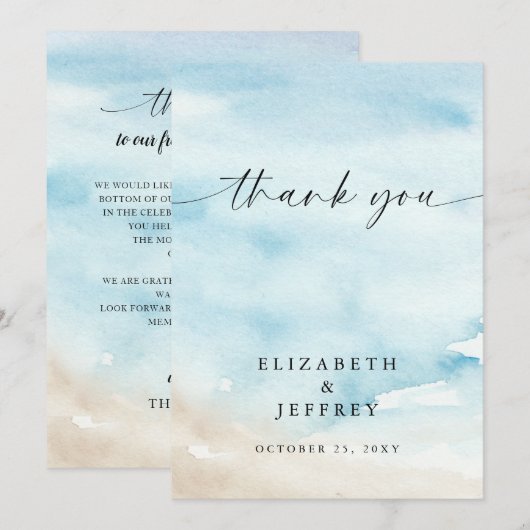 Waterverf Ocean Zee Zomer Strand Dank u kaart (Voorkant / Achterkant)