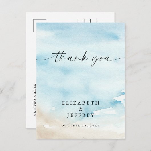 Waterverf Ocean Zee Zomer Strand Dank u kaart (Voorkant / Achterkant)