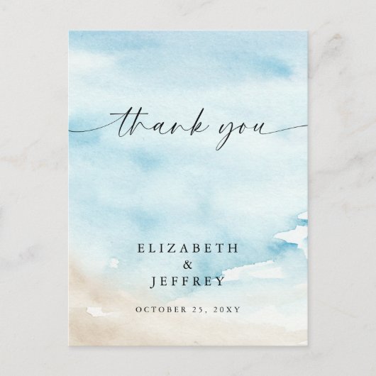 Waterverf Ocean Zee Zomer Strand Dank u kaart (Voorkant)