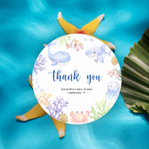 Waterverf oceandieren - bedankt babyshower ronde sticker