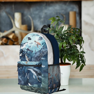 Waterverf Oceandieren   Monogram Bedrukte Rugzak