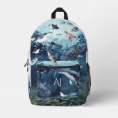 Waterverf Oceandieren | Monogram Bedrukte Rugzak (Voorkant)