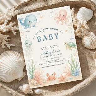 Waterverf Oceandieren Sea You Soon Baby Shower Kaart