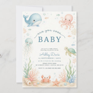 Waterverf Oceandieren Sea You Soon Baby Shower Kaart