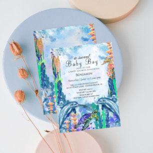 Waterverf OceanSea Animals BabyShower Uitnodiging