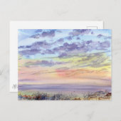 Waterverf ochtendlandschap met wolken en zee briefkaart (Voorkant / Achterkant)