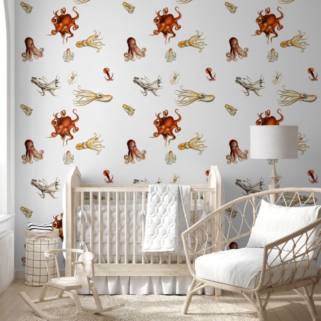 Waterverf octopus cefalopoda zeedieren behang (Kinderen)