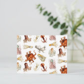 Waterverf octopus cefalopoda zeedieren feestdagenkaart (Staand voorkant)