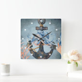 Waterverf Octopus en Anchor Zee Life Beach Vierkante Klok (Huis)