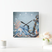 Waterverf octopus en anker niesdoorn vierkante klok (Huis)