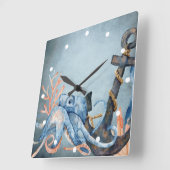 Waterverf octopus en anker niesdoorn vierkante klok (Hoek)