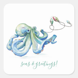 Waterverf Octopus Envelop Seal Square Vierkante Sticker