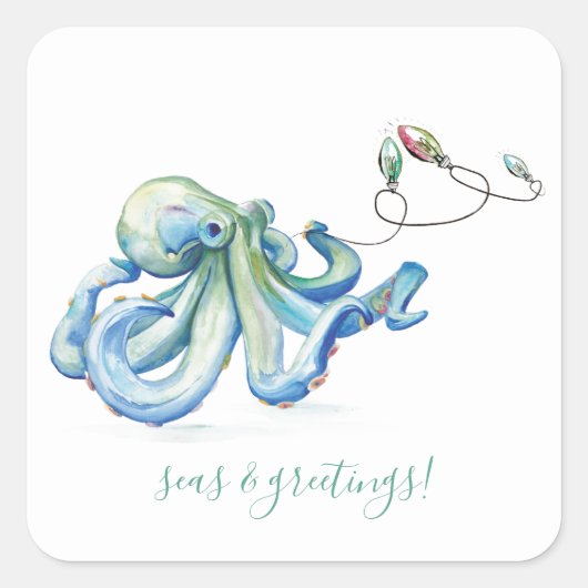 Waterverf Octopus Envelop Seal Square Vierkante Sticker (Voorkant)