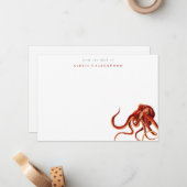 Waterverf octopus gepersonaliseerd notitiekaartje (Voorkant / Achterkant in situ)