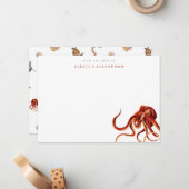 Waterverf octopus gepersonaliseerd notitiekaartje (Voorkant / Achterkant in situ)