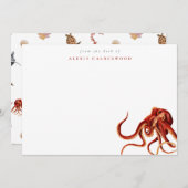 Waterverf octopus gepersonaliseerd notitiekaartje (Voorkant / Achterkant)