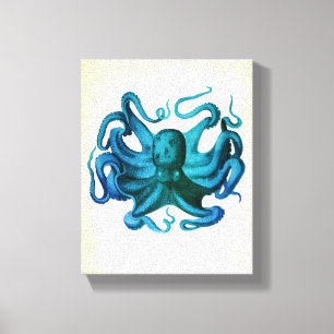 Waterverf Octopus Illustratie Canvas Afdruk