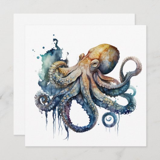 Waterverf Octopus Kaart (Voorkant / Achterkant)
