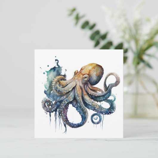 Waterverf Octopus Kaart (Staand voorkant)