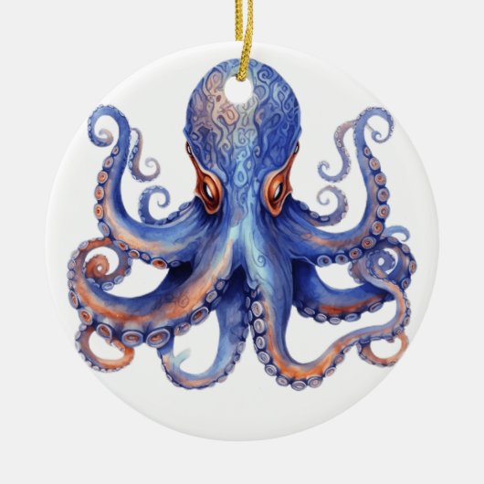 Waterverf Octopus Keramisch Ornament (Voorkant)