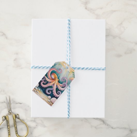 Waterverf Octopus Kinderverjaardagsfeest Bedankt Cadeaulabel (Met Touw)