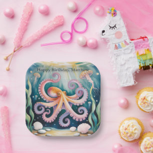 Waterverf Octopus Kinderverjaardagsfeestje Papieren Bordje