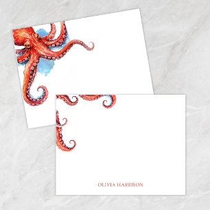 Waterverf Octopus Kust Briefpapier Notitiekaartje