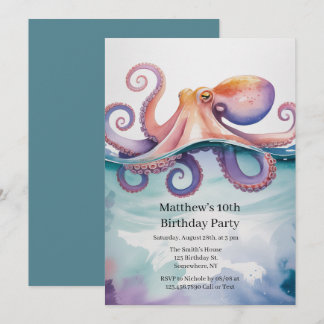 Waterverf Octopus Leeftijd Kinderen Verjaardagsfee Kaart