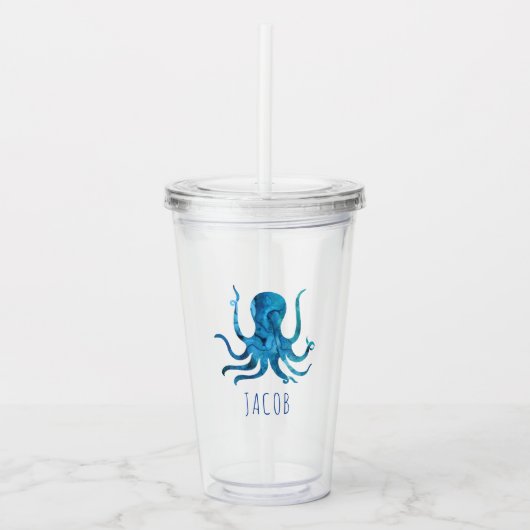 Waterverf Octopus Mariene Kinderen Gepersonaliseer Acryl Drinkbeker (Voorkant)