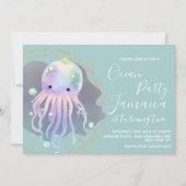 Waterverf Octopus Oceaan Strand Verjaardagsfeestje Kaart (Voorkant)