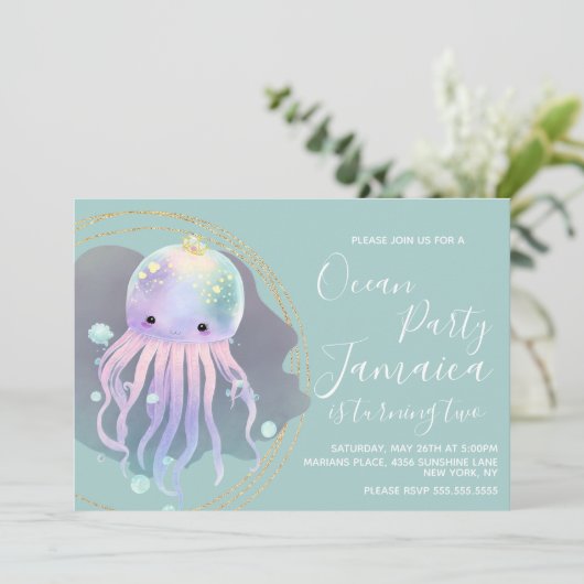 Waterverf Octopus Oceaan Strand Verjaardagsfeestje Kaart (Staand voorkant)