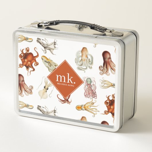 Waterverf Octopus Ocean Animals Patroon Monogram (Achterkant)