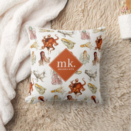 Waterverf Octopus Ocean Animals Patroon Monogram Kussen